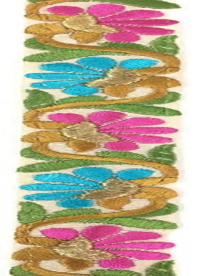 DaSync Sync Lace Border Materials Embroidered Embroidery Golden Sari Saree Blouse Dress Gown Decoration 9 Metre (Pink Blue) - Image 5